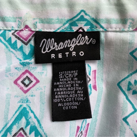 Wrangler Retro Western Curved Yoke Turquoise Snap Down Shirt - Picture 11 of 16